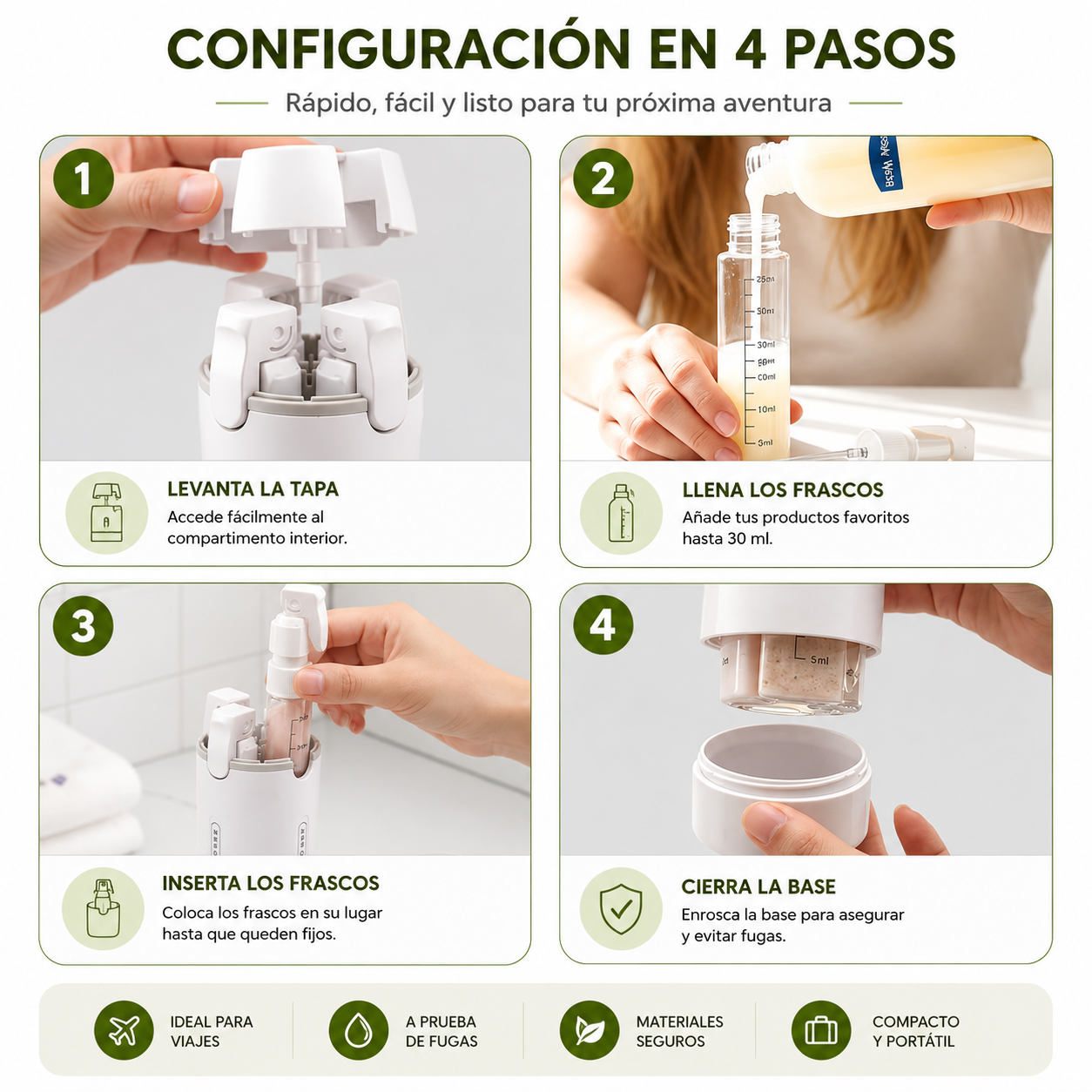 Botella Dispensadora Para Viaje 4 en 1