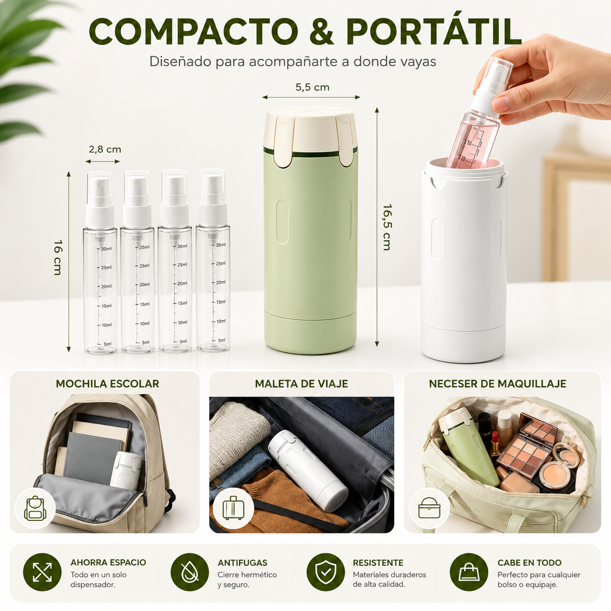 Botella Dispensadora Para Viaje 4 en 1