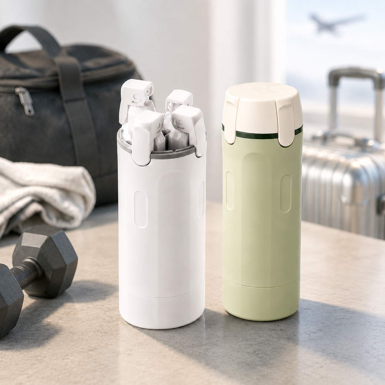 Botella Dispensadora Para Viaje 4 en 1