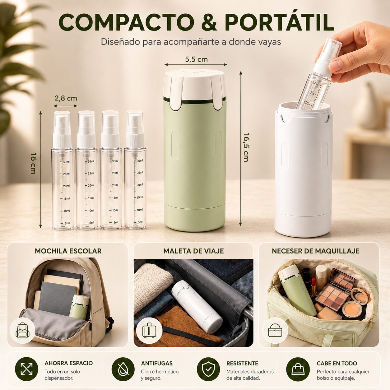 Botella Dispensadora Para Viaje 4 en 1